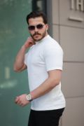 Erkek Kısa Kollu örgü Kumaş Bisiklet Yaka T-shirt resmi